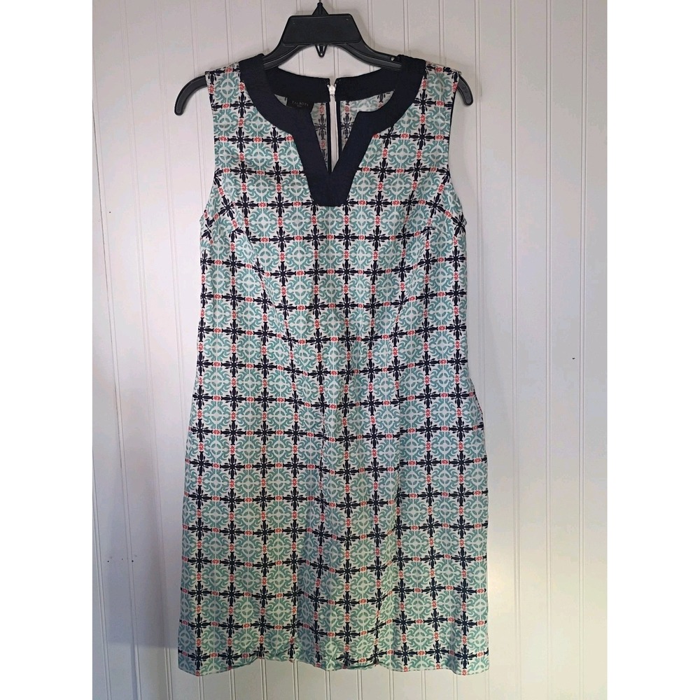 Talbots Turquoise Navy Shift Dress Zipper‎ Back Pockets Linen Dress Size 10P